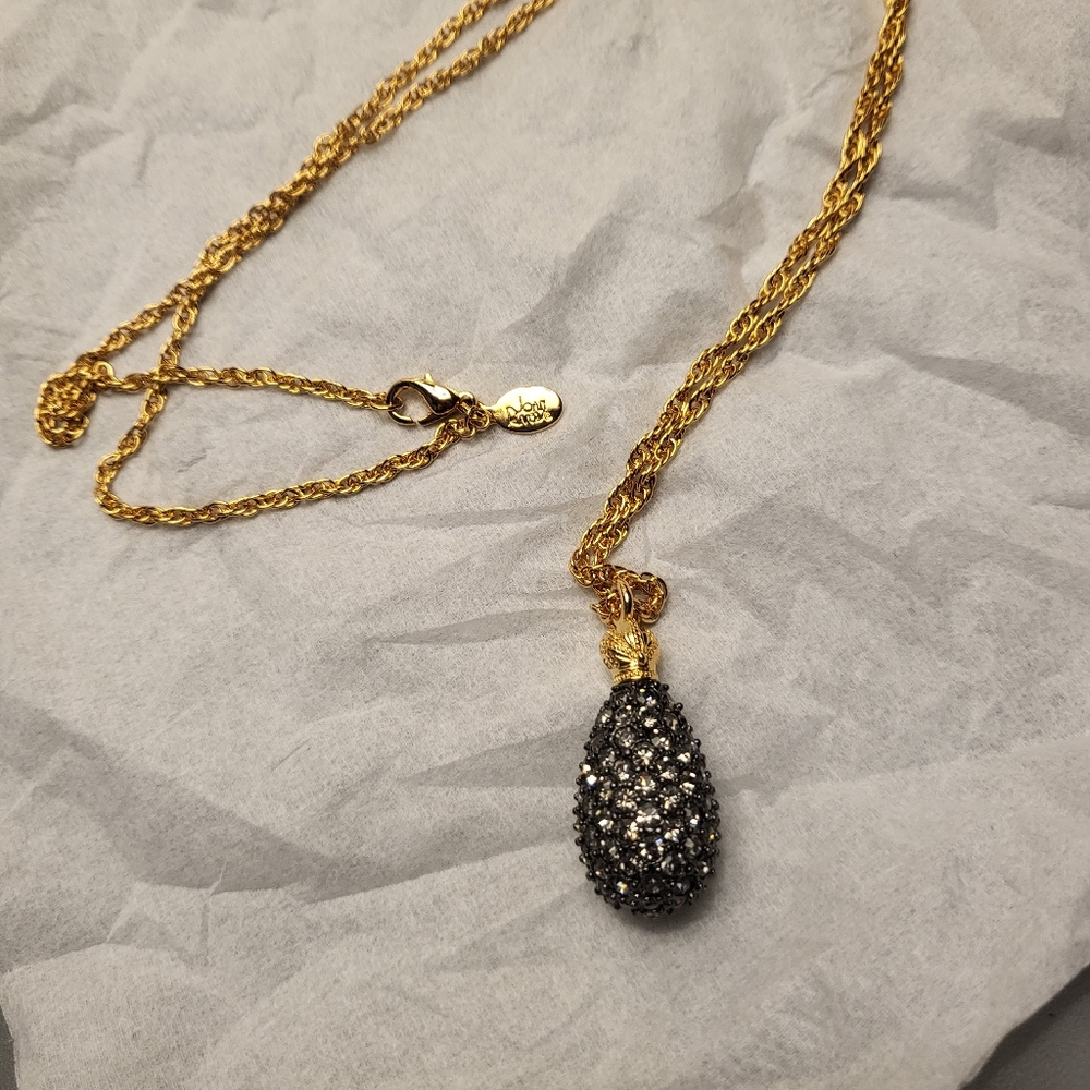 Joan Rivers Black Caviar Crystal Pave' Egg Pendant Necklace